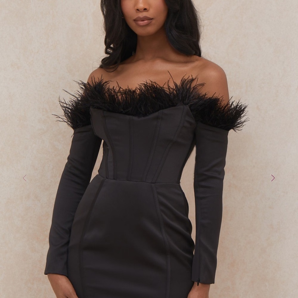 House of CB ADRIANA Black Strapless Feather Corset Dress Sz XS - Picture 13 of 14